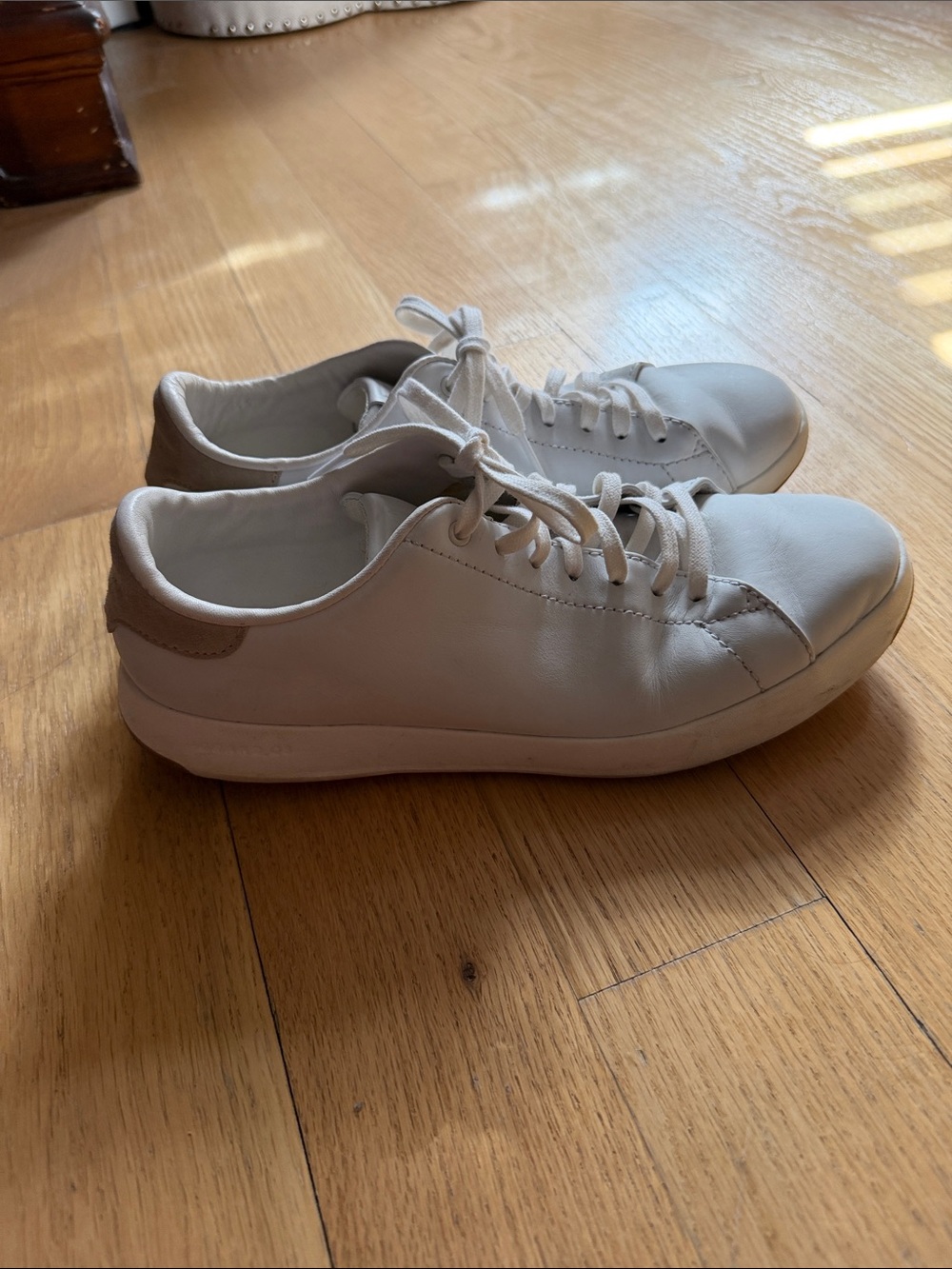 Cole Haan White Leather Sneakers with Tan Heel Accent
